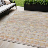 5' X 8' Terra Cotta Striped Washable Indoor Outdoor Area Rug