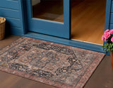 3' X 5' Charcoal Medallion Washable Indoor Outdoor Area Rug