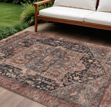 8' X 10' Charcoal Medallion Washable Indoor Outdoor Area Rug