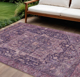 8' X 10' Eggplant Medallion Washable Indoor Outdoor Area Rug