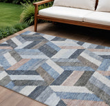 8' X 10' Blue Geometric Washable Indoor Outdoor Area Rug