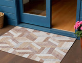 3' X 5' Copper Geometric Washable Indoor Outdoor Area Rug