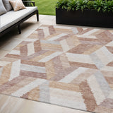 5' X 8' Copper Geometric Washable Indoor Outdoor Area Rug