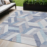 5' X 8' Denim Blue Geometric Washable Indoor Outdoor Area Rug