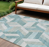 8' X 10' Teal Blue Geometric Washable Indoor Outdoor Area Rug