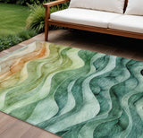8' X 10' Teal Blue Abstract Washable Indoor Outdoor Area Rug
