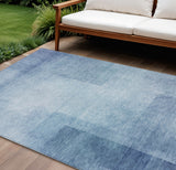 8' X 10' Blue Geometric Washable Indoor Outdoor Area Rug
