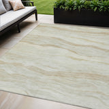 5' X 8' Beige Striped Washable Indoor Outdoor Area Rug