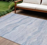 8' X 10' Sky Blue Striped Washable Indoor Outdoor Area Rug