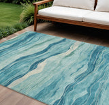 8' X 10' Turquoise Striped Washable Indoor Outdoor Area Rug