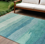 8' X 10' Turquoise Striped Washable Indoor Outdoor Area Rug