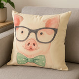 18" Pink Cream And Beige Pig Linen Throw Pillow Cover
