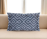 13" X 21" Blue And Gray Diamond Linen Throw Pillow Cover with Embroidery