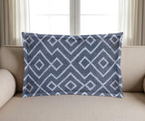 13" X 21" Blue And Gray Diamond Linen Throw Pillow Cover with Embroidery