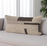 14" X 26" Beige And Dark Brown Lumbar Color Block Wool Blend Throw Pillow Cover with Texture