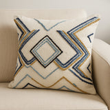 20" Blue Yellow And Black Geometric Wool Blend Throw Pillow Cover with Texture