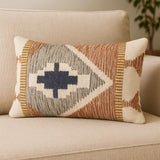 20" X 21" Black Gray And Cream Lumbar Ikat Wool Blend Throw Pillow Cover with Texture