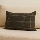 22" X 22" Dark Green And Tan Lumbar Geometric Cotton Throw Pillow Cover with Texture