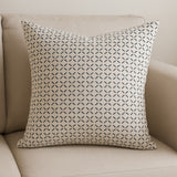 22" Cream And Black Geometric Linen Throw Pillow Cover with Embroidery