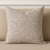 22" Beige And Merlot Botanical Linen Throw Pillow Cover with Embroidery