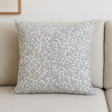 22" Cream And Indigo Botanical Linen Throw Pillow Cover with Embroidery