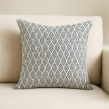 22" Cream And Indigo Botanical Linen Throw Pillow Cover with Embroidery