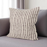 22" Beige And Merlot Striped Linen Throw Pillow Cover with Embroidery