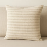 22" Cream And Beige Striped Linen Blend Throw Pillow Cover with Embroidery