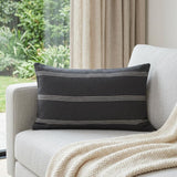 14" Gray Striped Linen Throw Pillow Cover