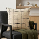 22" Ivory Check Linen Throw Pillow Cover