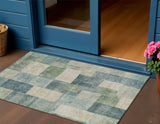3' X 5' Blue Geometric Washable Indoor Outdoor Area Rug