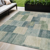 5' X 8' Blue Geometric Washable Indoor Outdoor Area Rug