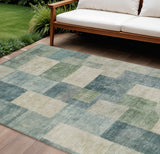8' X 10' Blue Geometric Washable Indoor Outdoor Area Rug