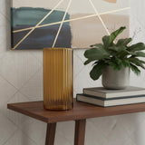 11" Amber Glass Ribbed Cylinder Table Vase
