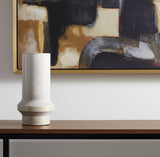 13" Off White And Gold Metal Cylinder Table Vase