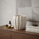 11" Cream Ceramic Sculptural Waves Table Vase