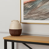 14" Brown And Cream Ceramic Amphora Table Vase
