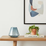 7" Blue Seeded Glass Round Table Vase
