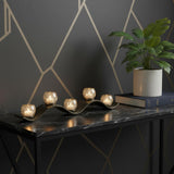 7" Silver Distressed Abstract Metal And Glass Tabletop Hurricane Candle Holder