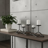 7" Black Distressed Geometric Metal Tabletop Tealight Candle Holder