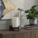 12" Black Glass Abstract Tabletop Hurricane Candle Holder