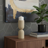11" Beige Metal Tabletop Pillar Candle Holder