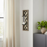24" Black Distressed Mirrored Metal Glass And Solid Wood Wall Sconce Candle Holder