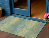 3' X 5' Artichoke Green Striped Washable Indoor Outdoor Area Rug
