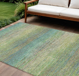 8' X 10' Artichoke Green Striped Washable Indoor Outdoor Area Rug