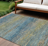8' X 10' Denim Blue Striped Washable Indoor Outdoor Area Rug