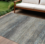 8' X 10' Granite Gray Striped Washable Indoor Outdoor Area Rug