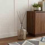 15" Clear And Natural Glass Round Floor Vase With Wrapped Rattan