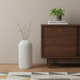 21" Gray And White Striped Ceramic Cylinder Floor Vase