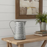 8" Gray And White Striped Metal Tapered Jug Vase
